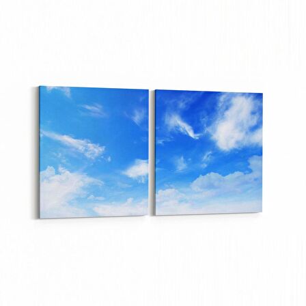 Olla 15442K2Y Gökyüzü Bulut Görseli Kare 2'li Yatay Kanvas Tablo (Ölçü: 65X30)