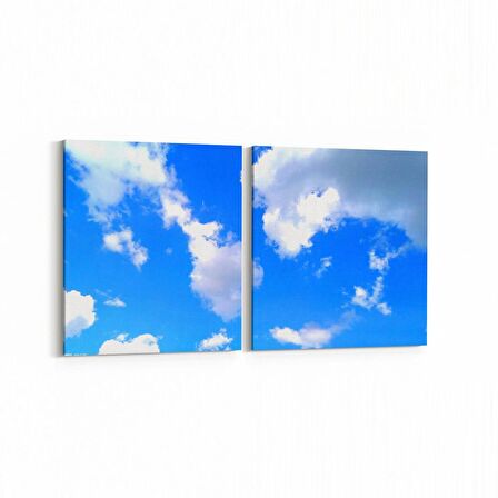 Olla 15496K2Y Gökyüzü Bulut Görseli Kare 2'li Yatay Kanvas Tablo (Ölçü: 145X70)