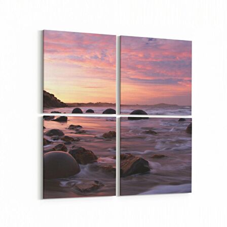 Olla 15898K4 Günbatımı Görseli Kare 4'lü Kanvas Tablo (Ölçü: 125X125)