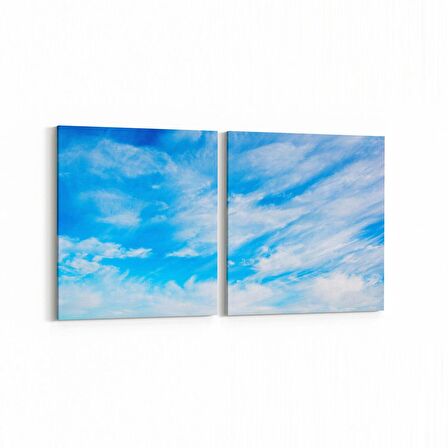 Olla 15656K2Y Gökyüzü Bulut Görseli Kare 2'li Yatay Kanvas Tablo (Ölçü: 65X30)