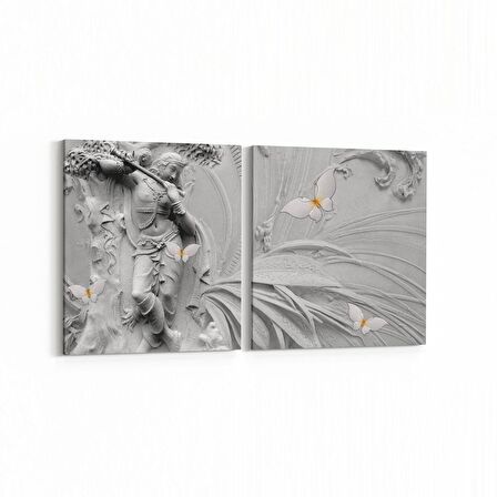 Olla 10001K2Y 3 Boyut Görsel Kare 2'li Yatay Kanvas Tablo (Ölçü: 145X70)