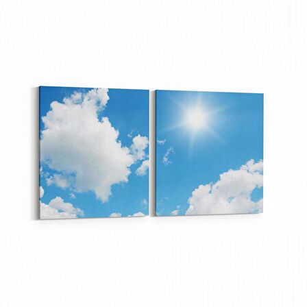 Olla 15563K2Y Gökyüzü Bulut Görseli Kare 2'li Yatay Kanvas Tablo (Ölçü: 65X30)