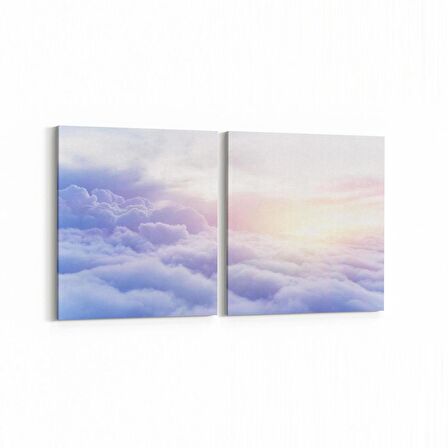 Olla 15572K2Y Gökyüzü Bulut Görseli Kare 2'li Yatay Kanvas Tablo (Ölçü: 65X30)