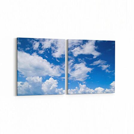 Olla 15400K2Y Gökyüzü Bulut Görseli Kare 2'li Yatay Kanvas Tablo (Ölçü: 65X30)