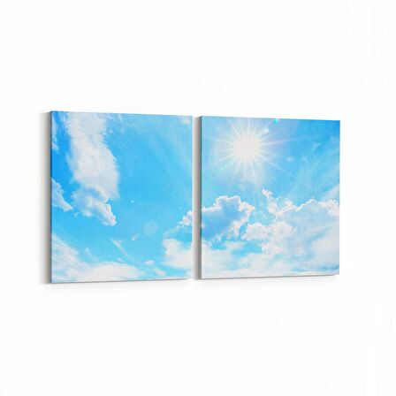 Olla 15581K2Y Gökyüzü Bulut Görseli Kare 2'li Yatay Kanvas Tablo (Ölçü: 85X40)