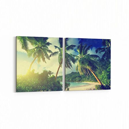 Olla 16449K2Y Kumsal / Sahil Görseli Kare 2'li Yatay Kanvas Tablo (Ölçü: 105X50)