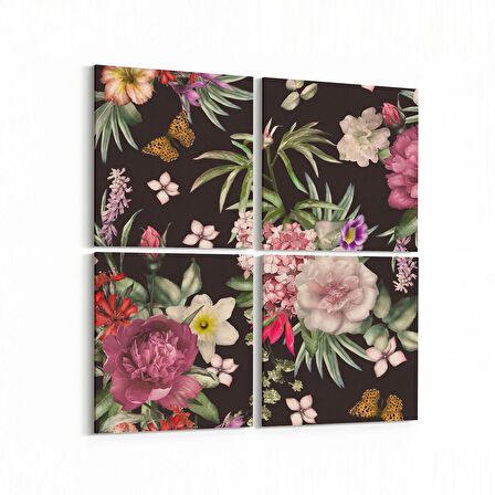 Olla 11785K4 Çiçek Görseli Kare 4'lü Kanvas Tablo (Ölçü: 145X145)