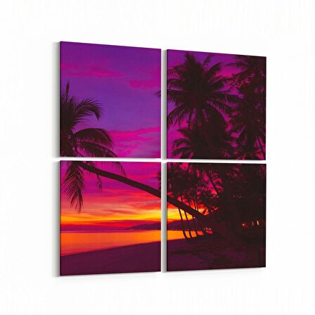 Olla 15990K4 Günbatımı Görseli Kare 4'lü Kanvas Tablo (Ölçü: 145X145)