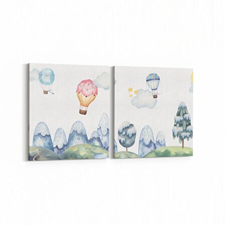 Olla 12746K2Y Çocuk Odası Görseli 2'li Yatay Kanvas Tablo (Ölçü: 125X60)
