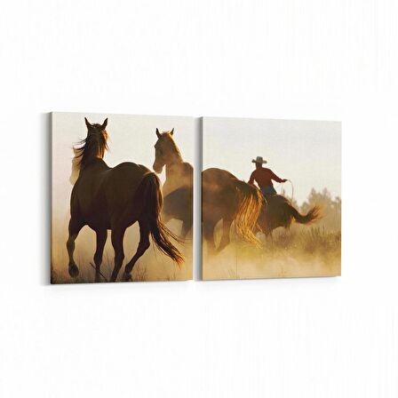 Olla 12570K2Y Hayvanlar Alemi Görseli Kare 2'li Yatay Kanvas Tablo (Ölçü: 65X30)