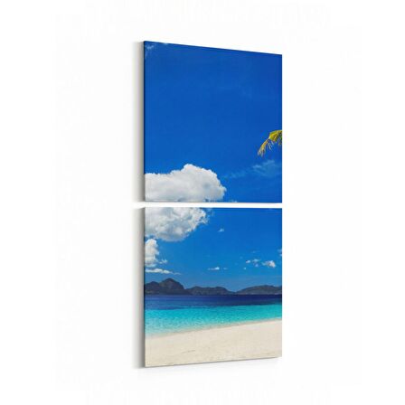 Olla 16403K2D Kumsal / Sahil Görseli Kare 2'li Dikey Kanvas Tablo (Ölçü: 30X65)