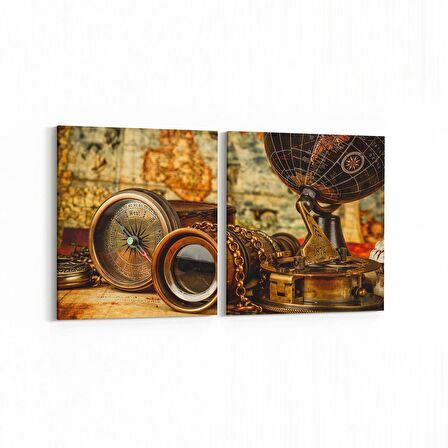 Olla 16181K2Y Harita Görseli Kare 2'li Yatay Kanvas Tablo (Ölçü: 85X40)