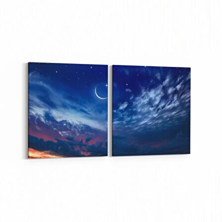 Olla 14677K2Y Gece Gökyüzü Görseli Kare 2'li Yatay Kanvas Tablo (Ölçü: 65X30)