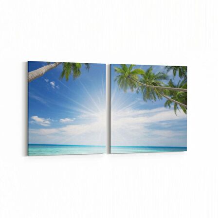 Olla 16636K2Y Kumsal / Sahil Görseli Kare 2'li Yatay Kanvas Tablo (Ölçü: 65X30)