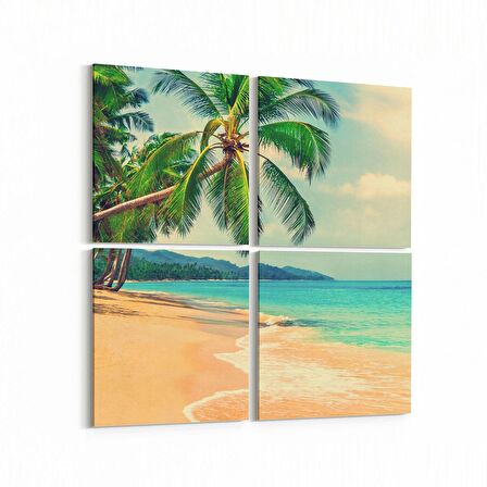 Olla 16601K4 Kumsal / Sahil Görseli Kare 4'lü Kanvas Tablo (Ölçü: 65X65)