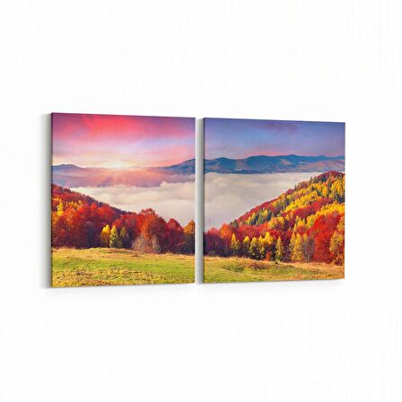 Olla 13761K2Y Doğa / Manzara Görseli Kare 2'li Yatay Kanvas Tablo (Ölçü: 125X60)