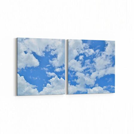 Olla 15441K2Y Gökyüzü Bulut Görseli Kare 2'li Yatay Kanvas Tablo (Ölçü: 105X50)