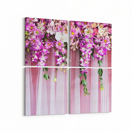 Olla 11574K4 Çiçek Görseli Kare 4'lü Kanvas Tablo (Ölçü: 65X65)