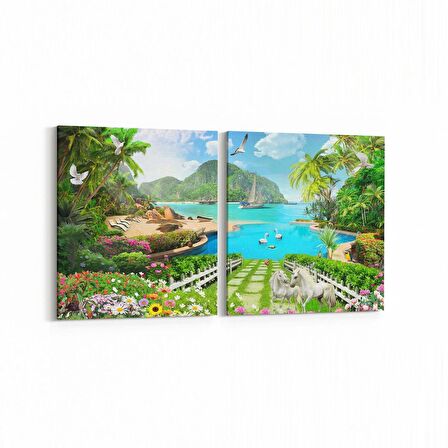 Olla 13634K2Y Doğa / Manzara Görseli Kare 2'li Yatay Kanvas Tablo (Ölçü: 105X50)