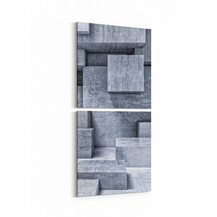 Olla 10015K2D Abstract 3 Boyut Görsel Kare 2'li Dikey Kanvas Tablo (Ölçü: 30X65)