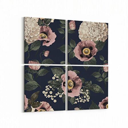 Olla 11772K4 Çiçek Görseli Kare 4'lü Kanvas Tablo (Ölçü: 145X145)