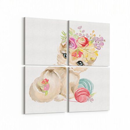 Olla 12727K4 Çocuk Odası Görseli 4'lü Kanvas Tablo (Ölçü: 145X145)