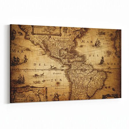 Olla 16154Y Harita Görseli Yatay Kanvas Tablo (Ölçü: 120X80)