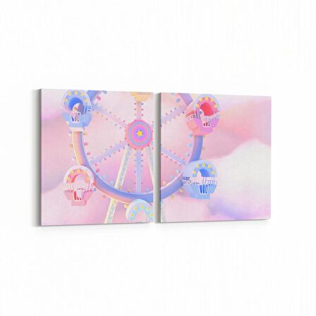 Olla 12698K2Y Çocuk Odası Görseli 2'li Yatay Kanvas Tablo (Ölçü: 65X30)