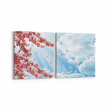 Olla 10517K2Y Ağaç Görseli Kare 2'li Yatay Kanvas Tablo (Ölçü: 65X30)