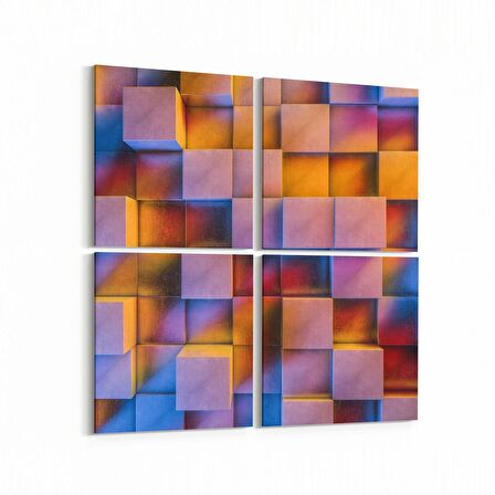 Olla 10044K4 Abstract 3 Boyut Görsel Kare 4'lü Kanvas Tablo (Ölçü: 105X105)