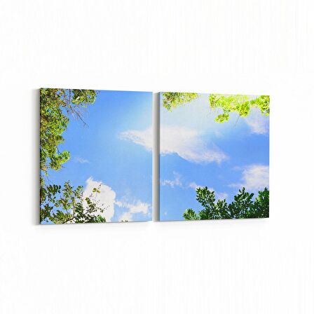Olla 10775K2Y Ağaç Görseli Kare 2'li Yatay Kanvas Tablo (Ölçü: 145X70)