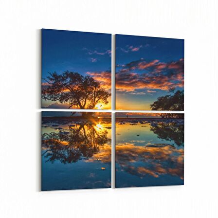Olla 15943K4 Günbatımı Görseli Kare 4'lü Kanvas Tablo (Ölçü: 125X125)