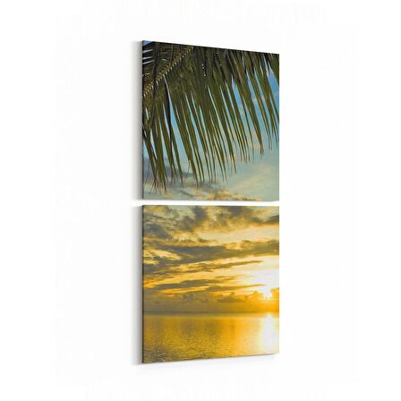Olla 16074K2D Günbatımı Görseli Kare 2'li Dikey Kanvas Tablo (Ölçü: 30X65)