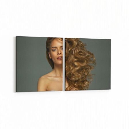Olla 16801K2Y Model / Manken Görseli 2'li Yatay Kanvas Tablo (Ölçü: 105X50)