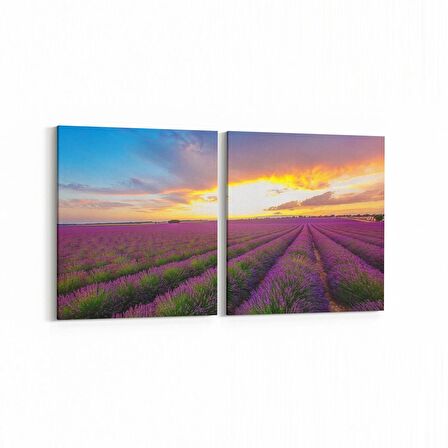 Olla 16094K2Y Günbatımı Görseli Kare 2'li Yatay Kanvas Tablo (Ölçü: 65X30)