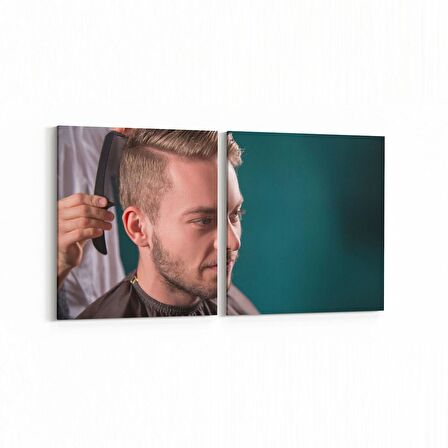 Olla 16315K2Y Kuaför / Berber Görseli Kare 2'li Yatay Kanvas Tablo (Ölçü: 105X50)