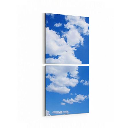 Olla 15589K2D Gökyüzü Bulut Görseli Kare 2'li Dikey Kanvas Tablo (Ölçü: 30X65)