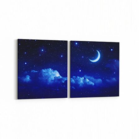 Olla 14698K2Y Gece Gökyüzü Görseli Kare 2'li Yatay Kanvas Tablo (Ölçü: 85X40)