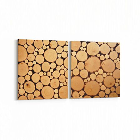 Olla 11995K2Y Ahşap Desen Görseli Kare 2'li Yatay Kanvas Tablo (Ölçü: 65X30)