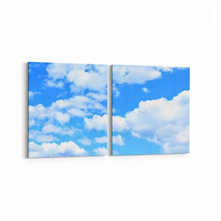 Olla 15631K2Y Gökyüzü Bulut Görseli Kare 2'li Yatay Kanvas Tablo (Ölçü: 65X30)