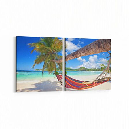 Olla 16500K2Y Kumsal / Sahil Görseli Kare 2'li Yatay Kanvas Tablo (Ölçü: 85X40)