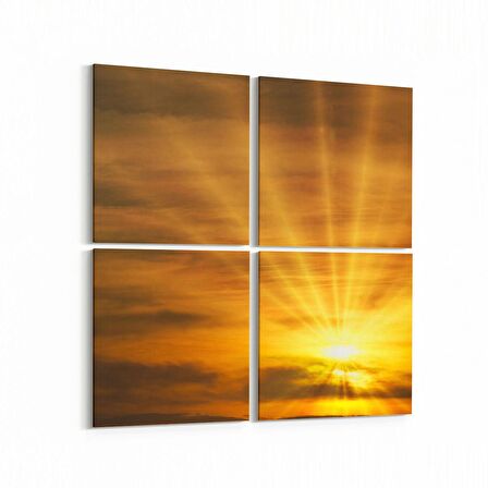 Olla 15923K4 Günbatımı Görseli Kare 4'lü Kanvas Tablo (Ölçü: 145X145)