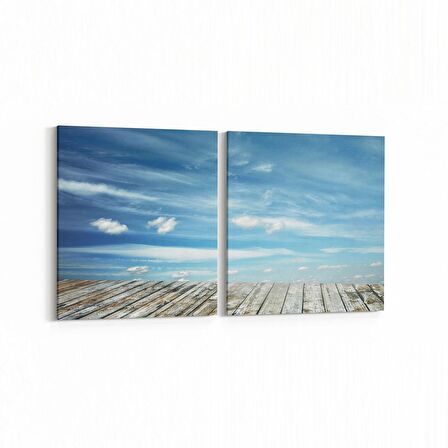Olla 16381K2Y Kumsal / Sahil Görseli Kare 2'li Yatay Kanvas Tablo (Ölçü: 85X40)