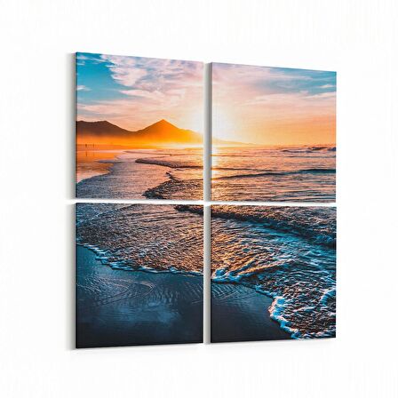 Olla 16101K4 Günbatımı Görseli Kare 4'lü Kanvas Tablo (Ölçü: 145X145)