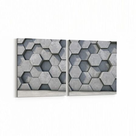 Olla 10020K2Y Abstract 3 Boyut Görsel Kare 2'li Yatay Kanvas Tablo (Ölçü: 85X40)