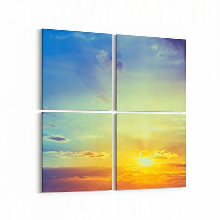 Olla 15987K4 Günbatımı Görseli Kare 4'lü Kanvas Tablo (Ölçü: 65X65)