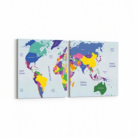 Olla 16172K2Y Harita Görseli Kare 2'li Yatay Kanvas Tablo (Ölçü: 65X30)