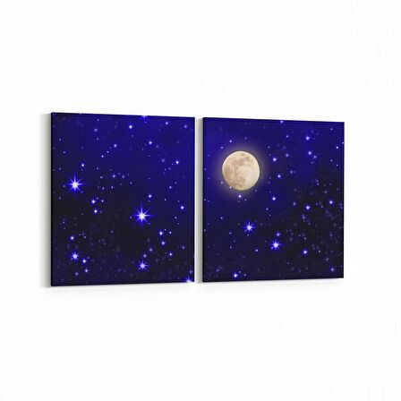 Olla 14686K2Y Gece Gökyüzü Görseli Kare 2'li Yatay Kanvas Tablo (Ölçü: 125X60)