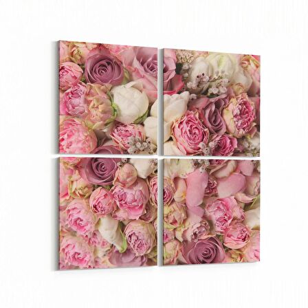 Olla 11558K4 Çiçek Görseli Kare 4'lü Kanvas Tablo (Ölçü: 145X145)