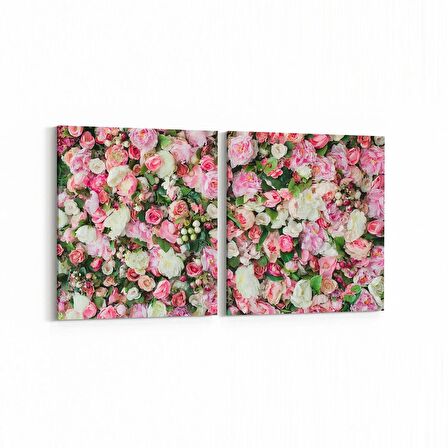 Olla 11606K2Y Çiçek Görseli Kare 2'li Yatay Kanvas Tablo (Ölçü: 65X30)